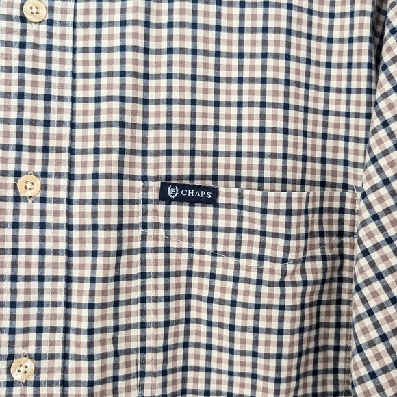 Chaps Men's Plaid Shirt in Navy and Tan ~ Size Large - Picture 5 of 10